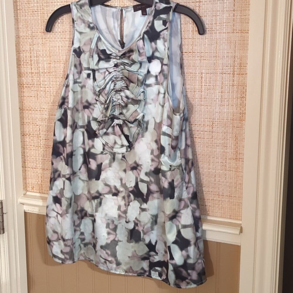 The Limited Muted Gray/Mauve Ruffle Front Sleeveless Blouse Women's Size L